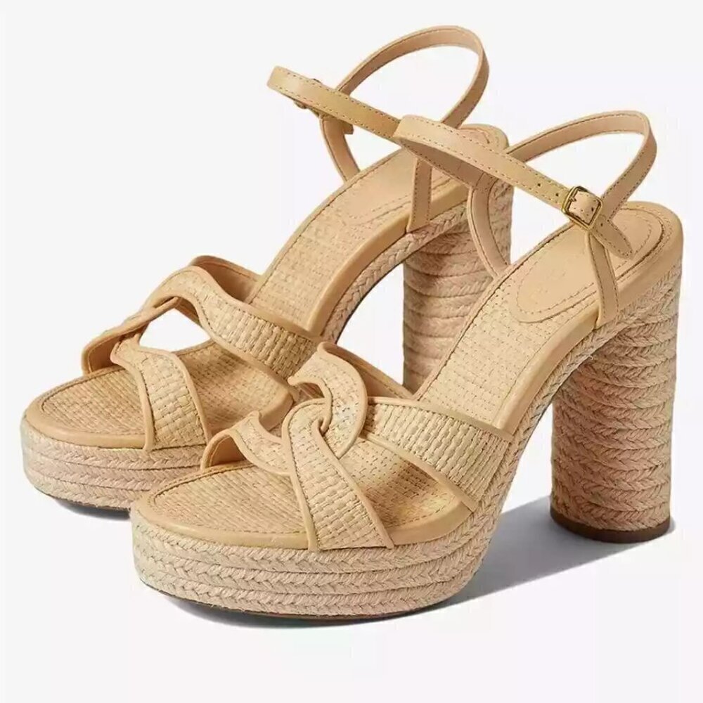 πCOACHπ Talina Platform Raffia Espadrille Sandal ~ Neutral 10 New without Box - Picture 1 of 16